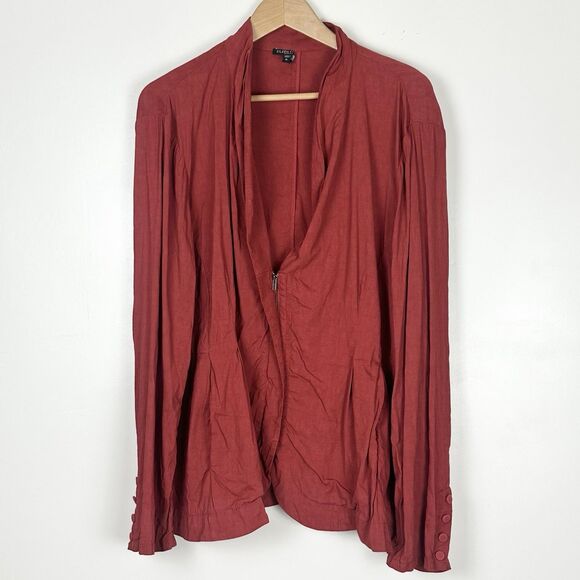 Eileen Fisher Linen Jacket Women's 1X Stand Shawl Collar Peplum Zip Lightweight - Picture 2 of 16